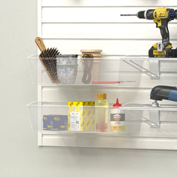 15 Piece Slatwall Panel, Shelf, Jumbo Bin & Hook Storage Set - White Slatwall