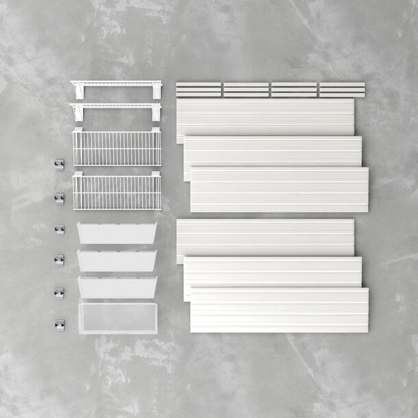 15 Piece Slatwall Panel, Shelf, Jumbo Bin & Hook Storage Set - White Slatwall