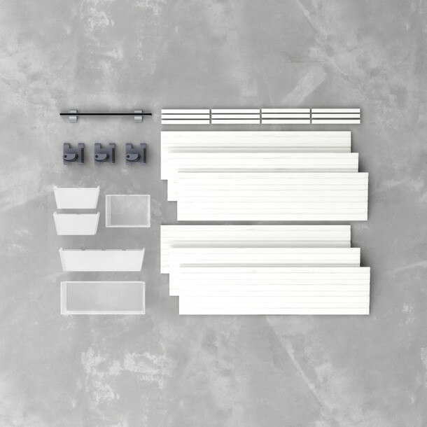 10 Piece Slatwall Panel, Bin & Hook Storage Set - White Slatwall