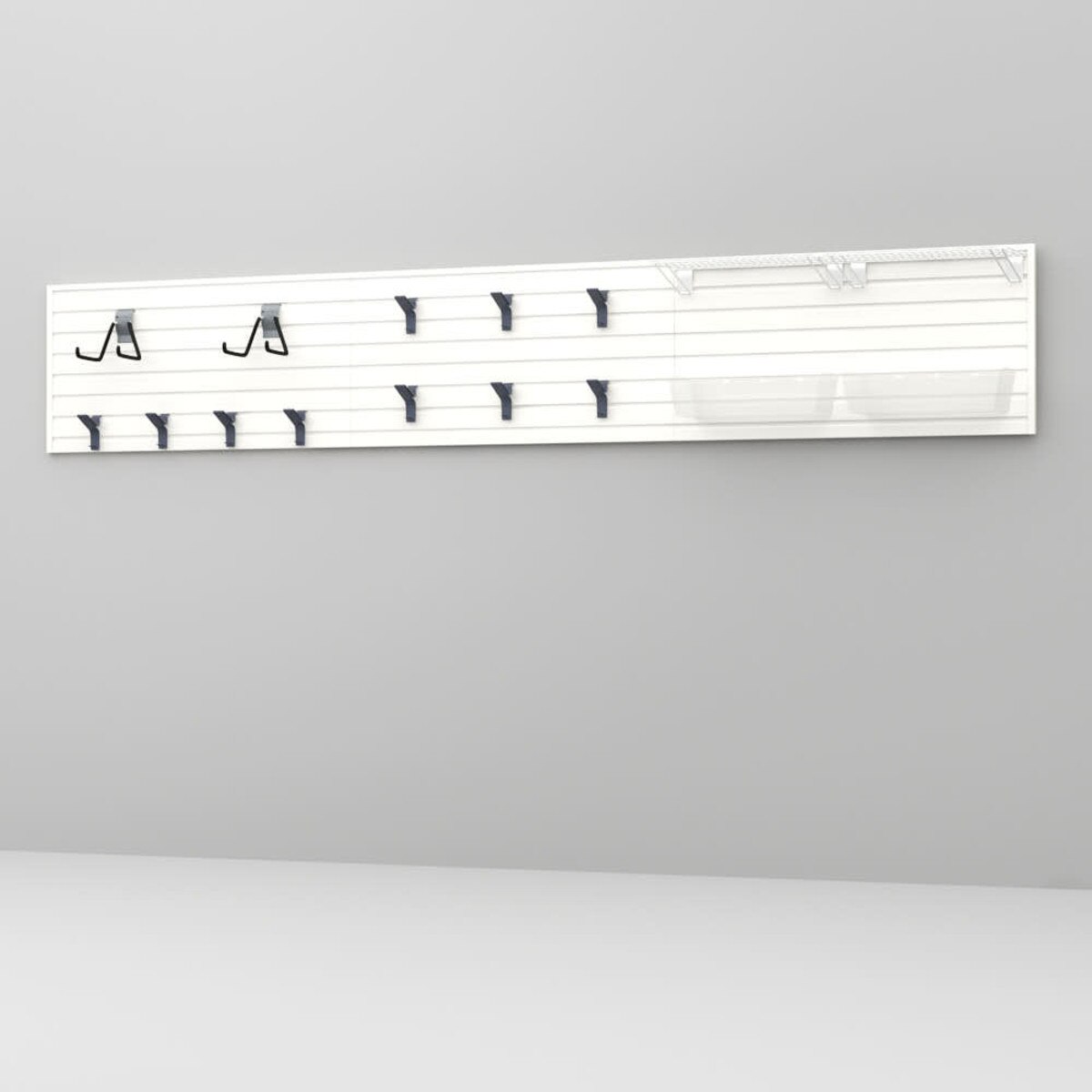 17 Piece Slatwall Panel, Shelf, Jumbo Bin & Hook Storage Set - White Slatwall