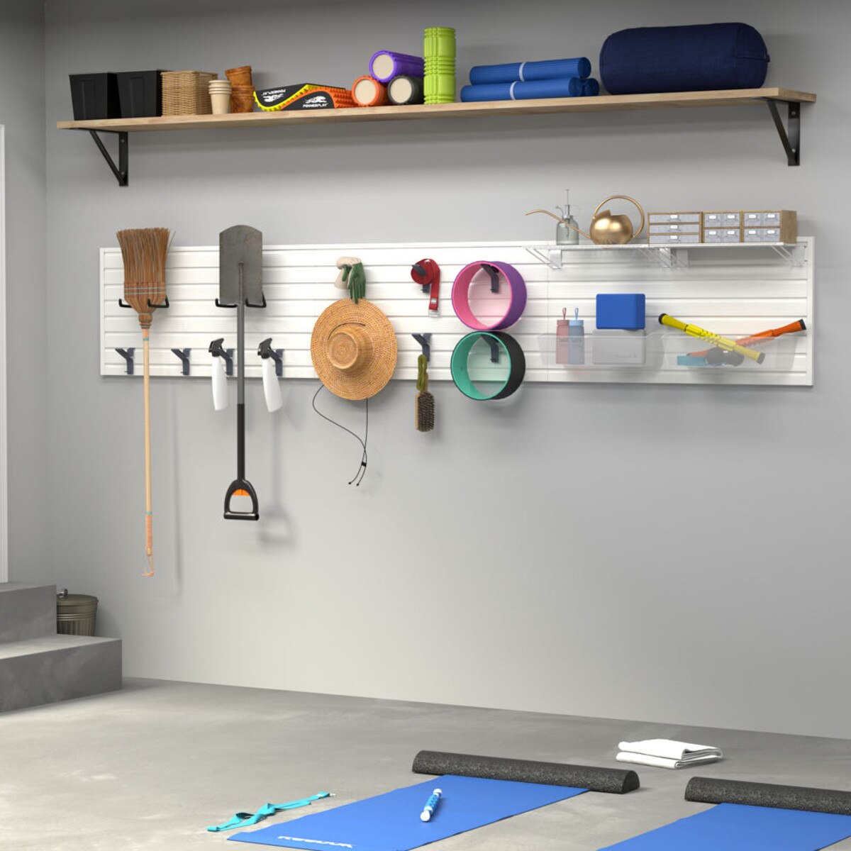 17 Piece Slatwall Panel, Shelf, Jumbo Bin & Hook Storage Set - White Slatwall