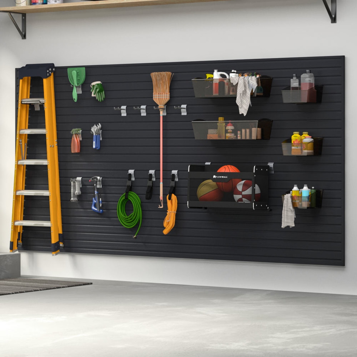 21 Piece Slatwall Panel, Hook & Bin Storage Set - Black Slatwall