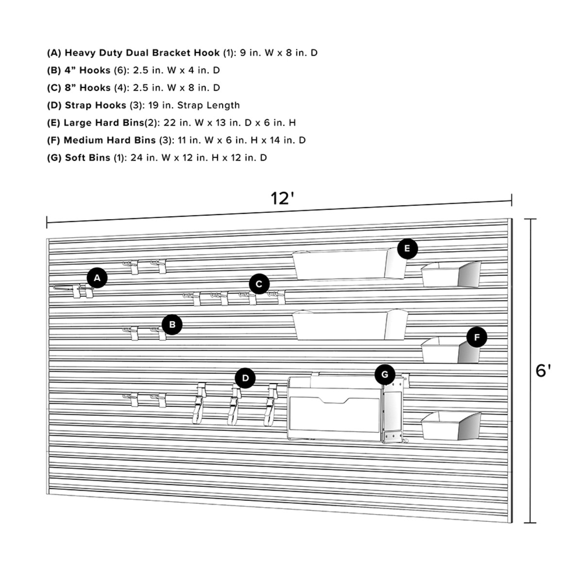 21 Piece Slatwall Panel, Hook & Bin Storage Set - Black Slatwall