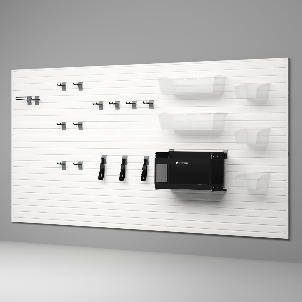 21 Piece Slatwall Panel; Hook & Bin Storage Set - White Slatwall