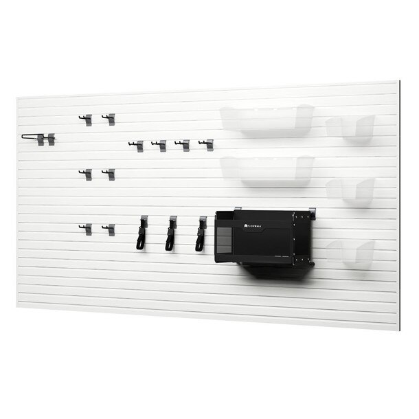 21 Piece Slatwall Panel, Hook & Bin Storage Set - White Slatwall