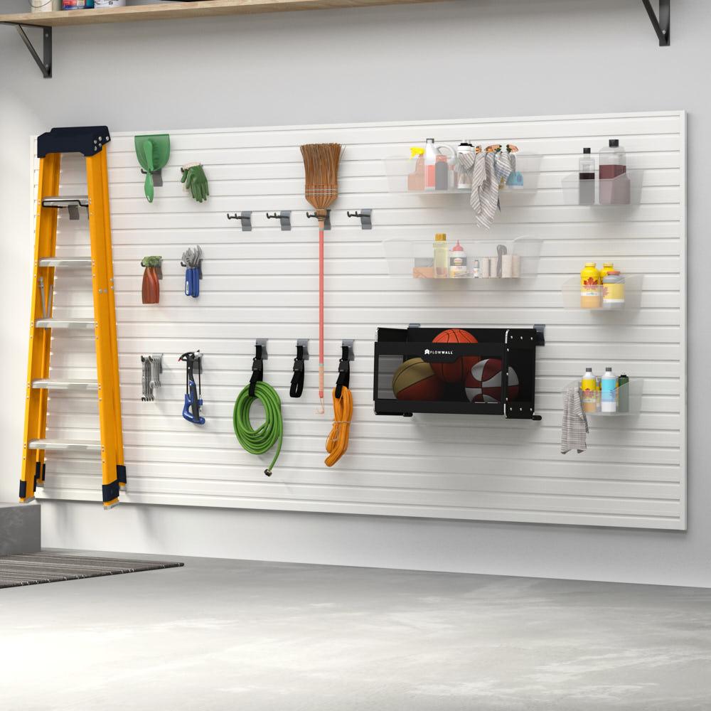 21 Piece Slatwall Panel, Hook, Bin Storage Set White Slatwall